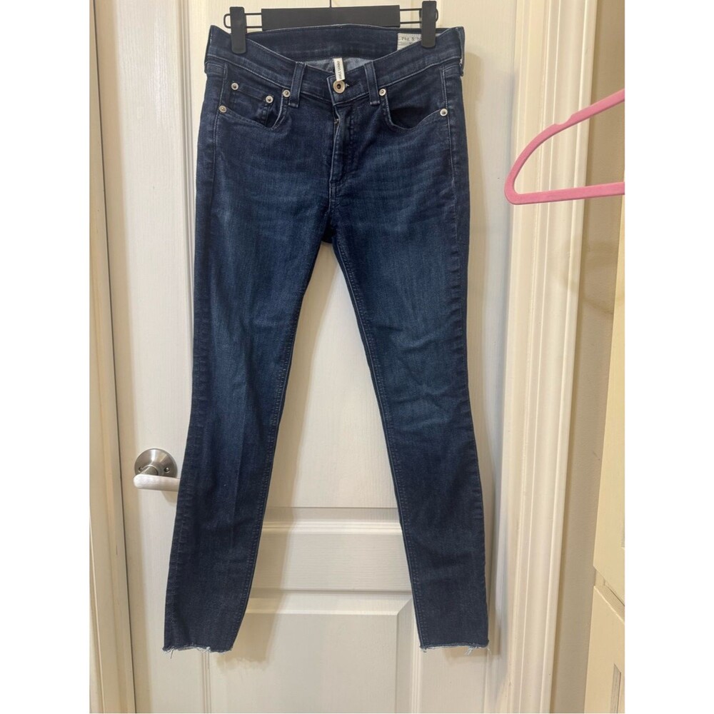 Rag & Bone Dre Jeans Women’s 29 Slim Straight Raw Hem Dark Wash Stretch Denim